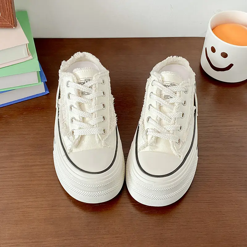 Women Canvas Slippers Heel-Free Lazy Half-Slip On