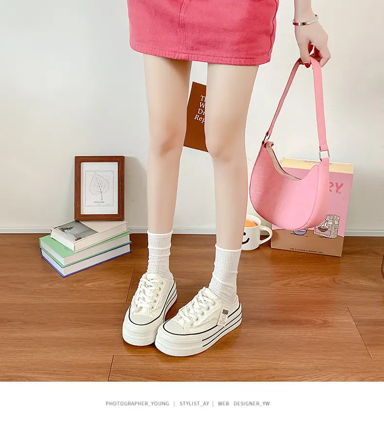 Women Canvas Slippers Heel-Free Lazy Half-Slip On — feature 12