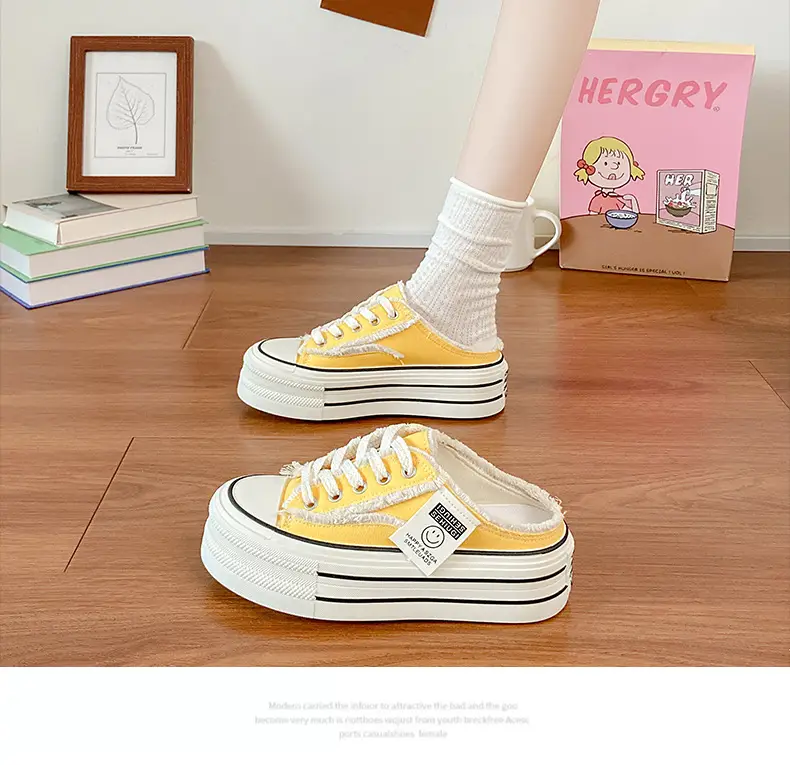 Women Canvas Slippers Heel-Free Lazy Half-Slip On — feature 13