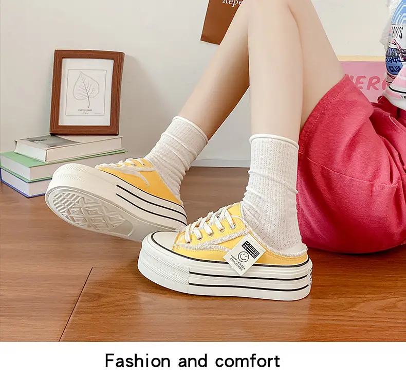 Women Canvas Slippers Heel-Free Lazy Half-Slip On — feature 15