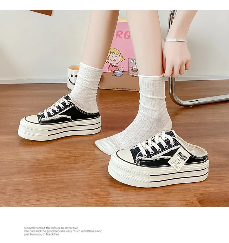 Women Canvas Slippers Heel-Free Lazy Half-Slip On — feature 18