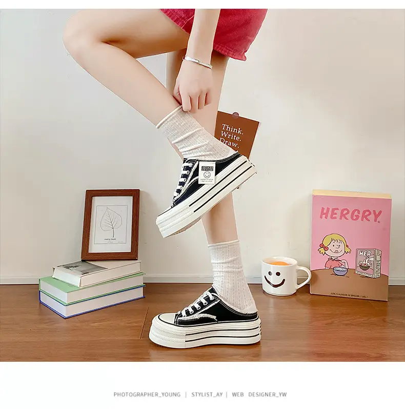 Women Canvas Slippers Heel-Free Lazy Half-Slip On — feature 19