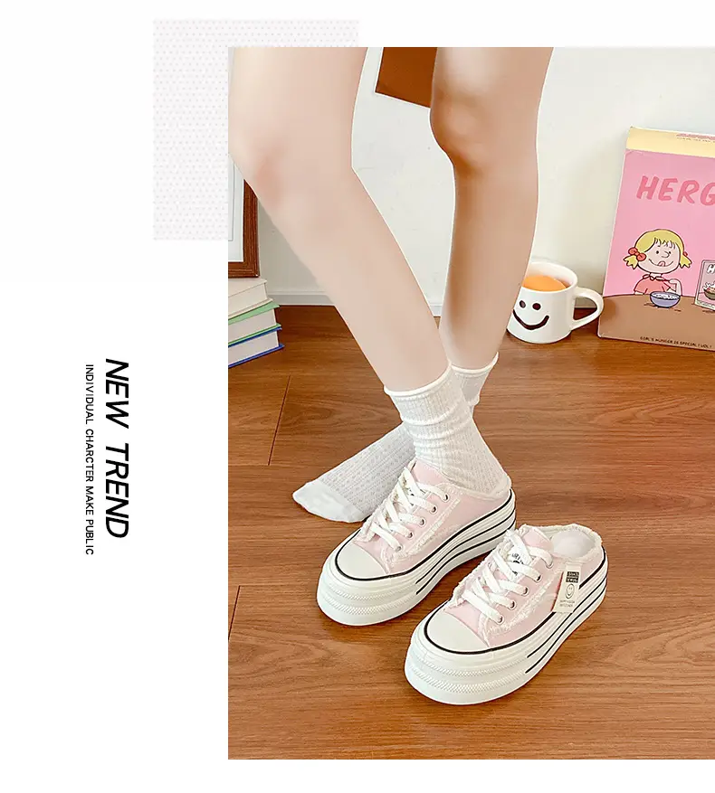 Women Canvas Slippers Heel-Free Lazy Half-Slip On — feature 22