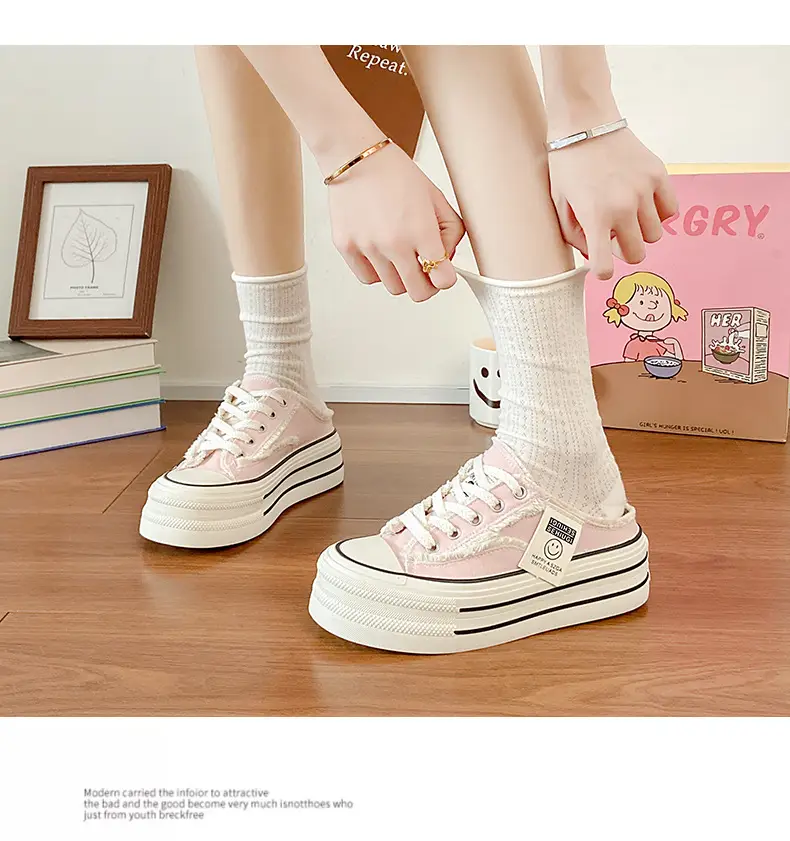Women Canvas Slippers Heel-Free Lazy Half-Slip On — feature 23