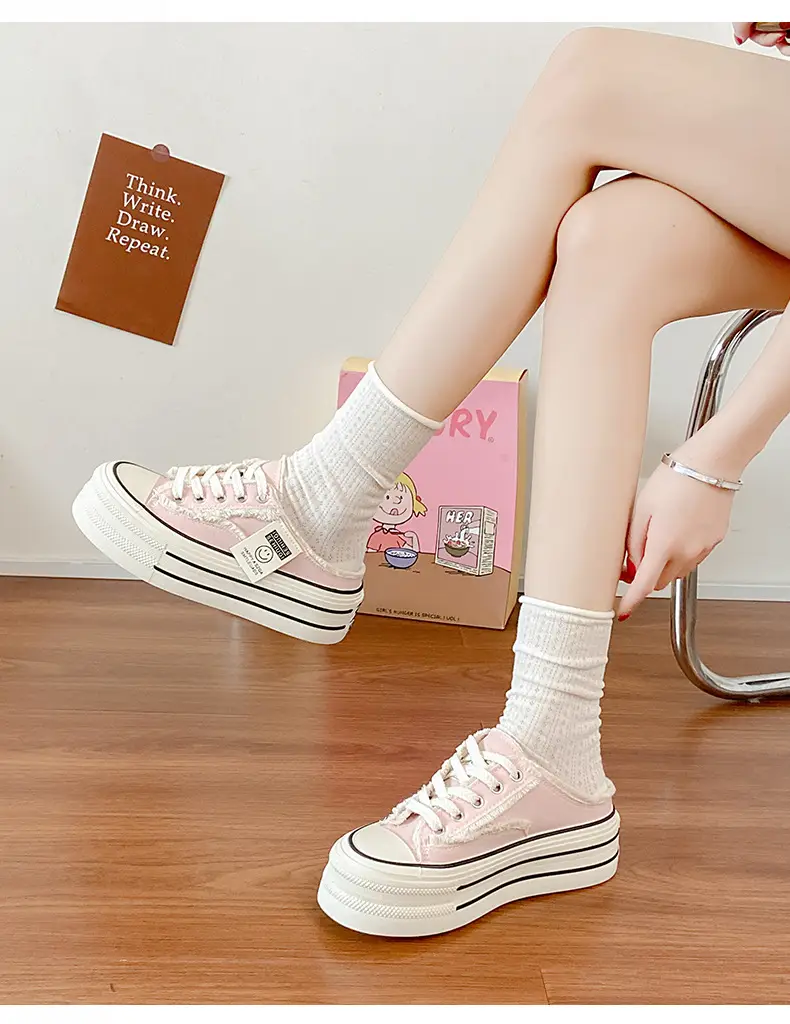 Women Canvas Slippers Heel-Free Lazy Half-Slip On — feature 24
