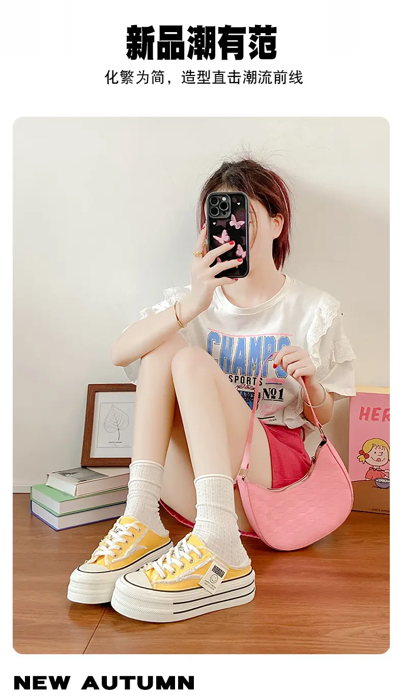 Women Canvas Slippers Heel-Free Lazy Half-Slip On — feature 3