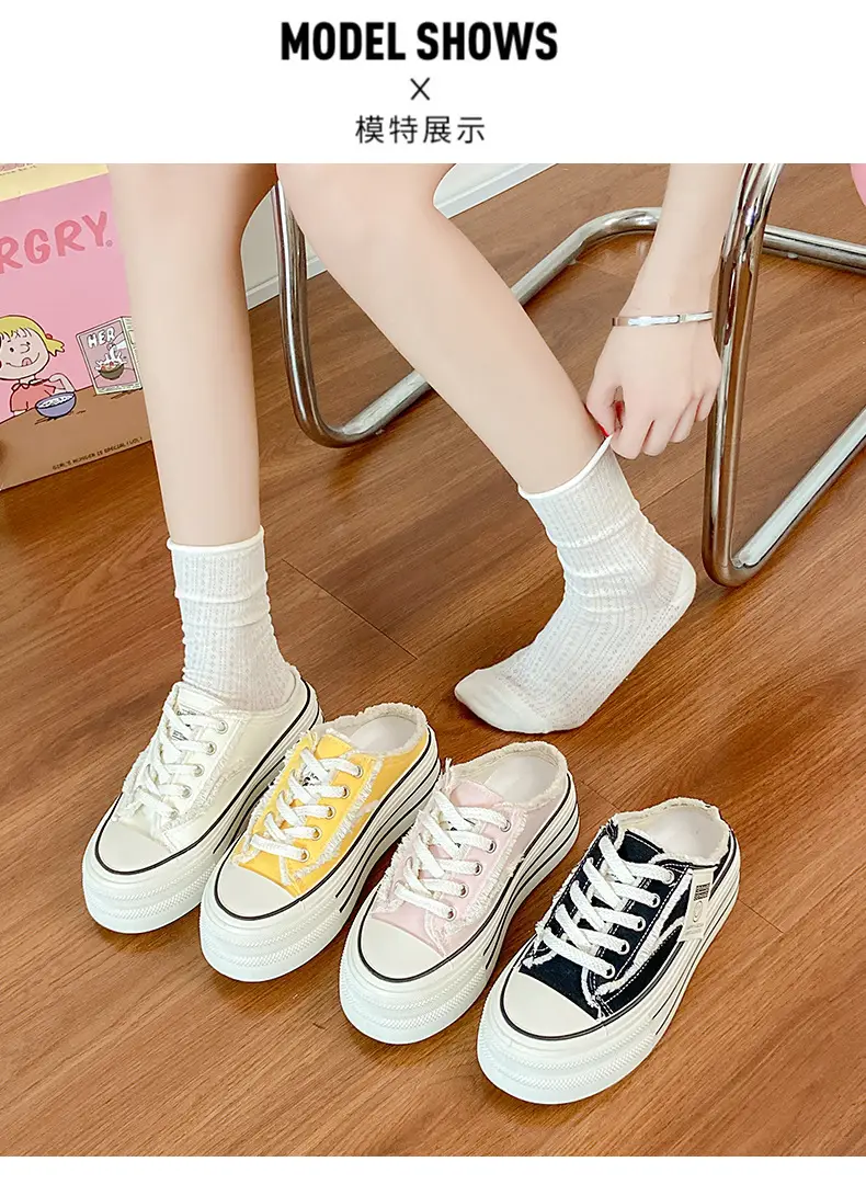 Women Canvas Slippers Heel-Free Lazy Half-Slip On — feature 8