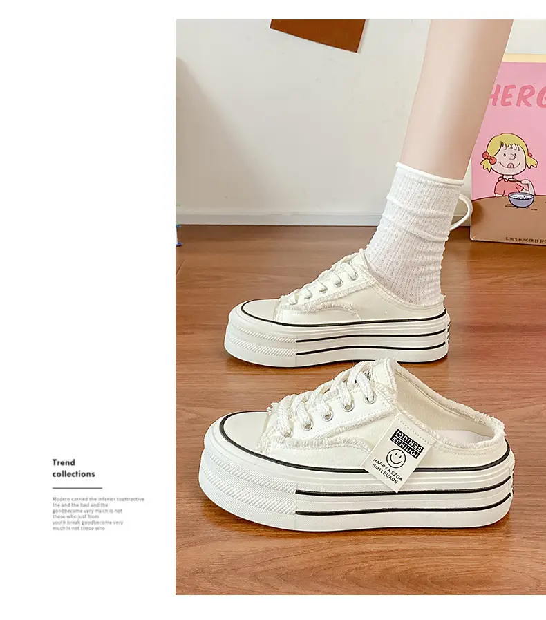 Women Canvas Slippers Heel-Free Lazy Half-Slip On — feature 9