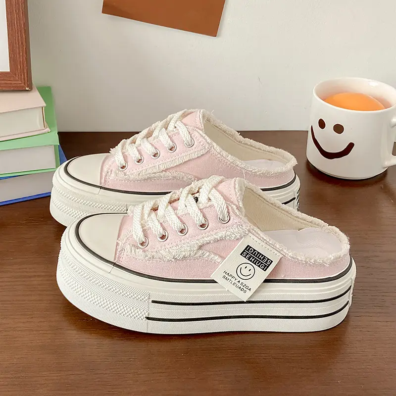 Women Canvas Slippers Heel-Free Lazy Half-Slip On