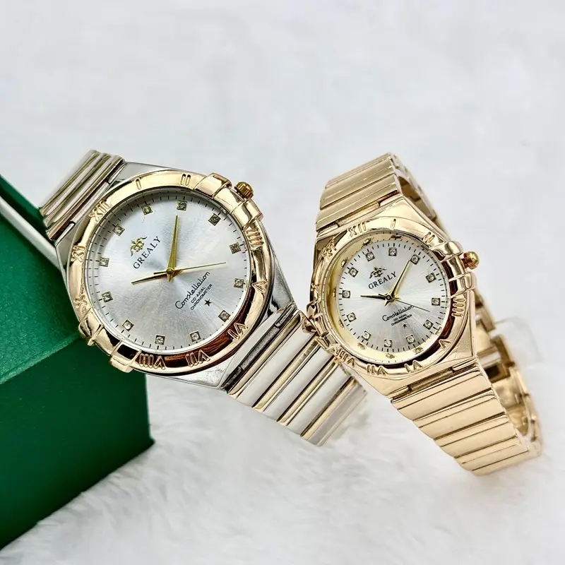 Gold Cross-Border Waterproof Couple's Watch with Temu Steel Band - Image 5