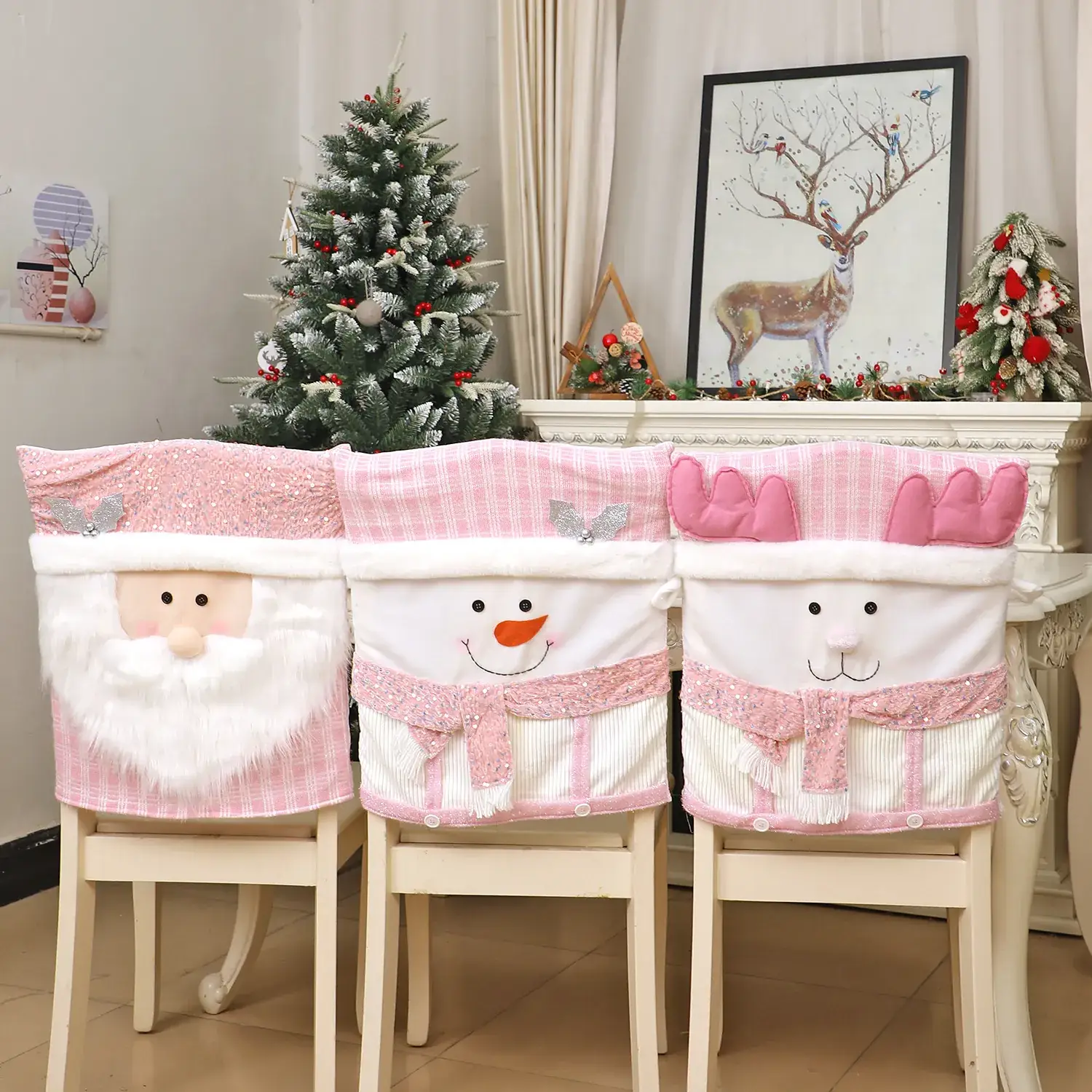 Pink Santa Doll Chair Cover with Faux Fur and Glitter