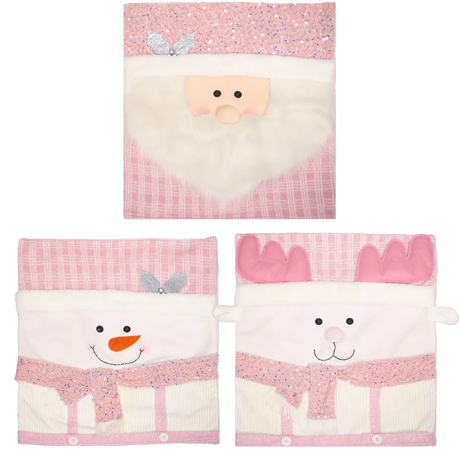 Pink Santa Doll Chair Cover with Faux Fur and Glitter
