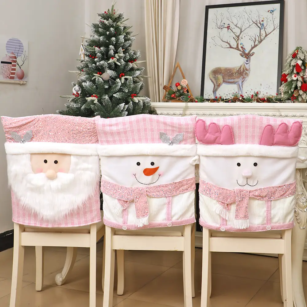 Pink Santa Doll Chair Cover with Faux Fur and Glitter — feature 1