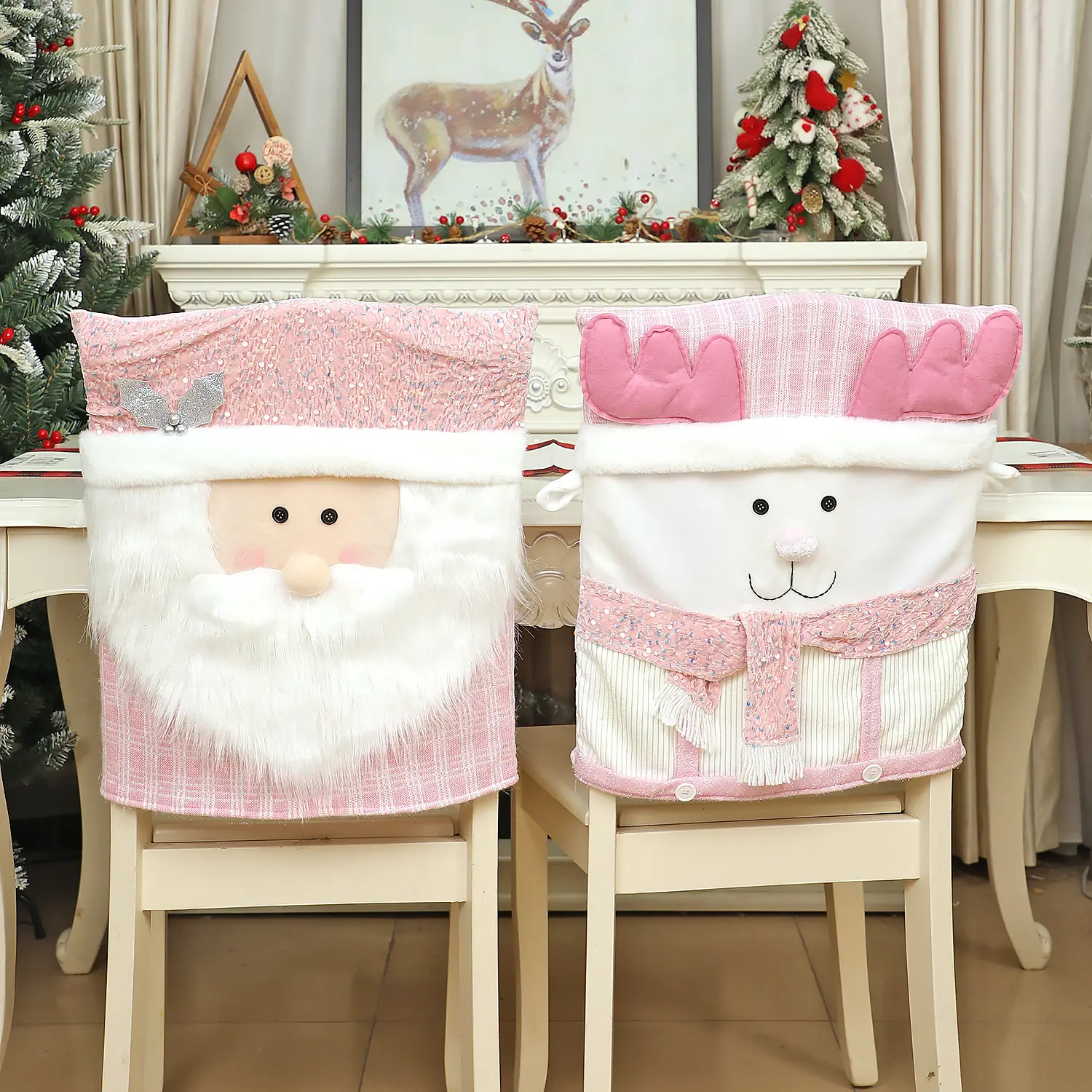 Pink Santa Doll Chair Cover with Faux Fur and Glitter — feature 10