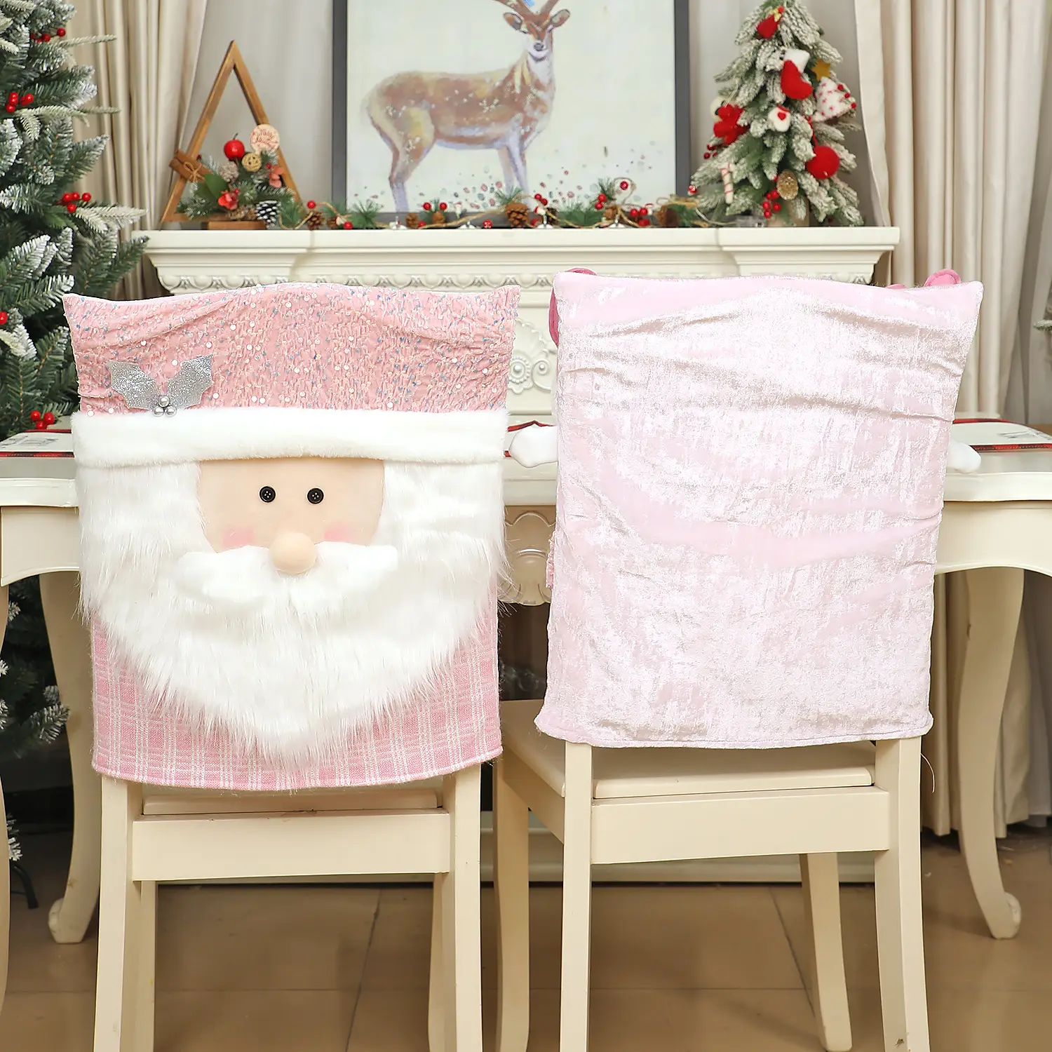 Pink Santa Doll Chair Cover with Faux Fur and Glitter — feature 11