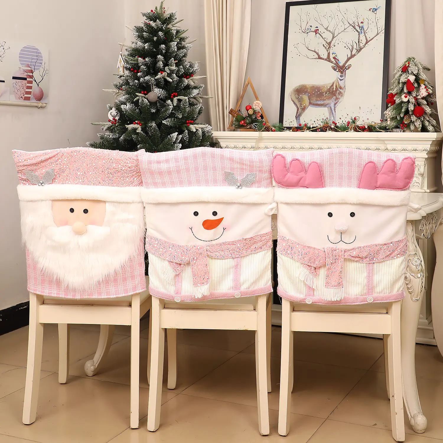 Pink Santa Doll Chair Cover with Faux Fur and Glitter — feature 8