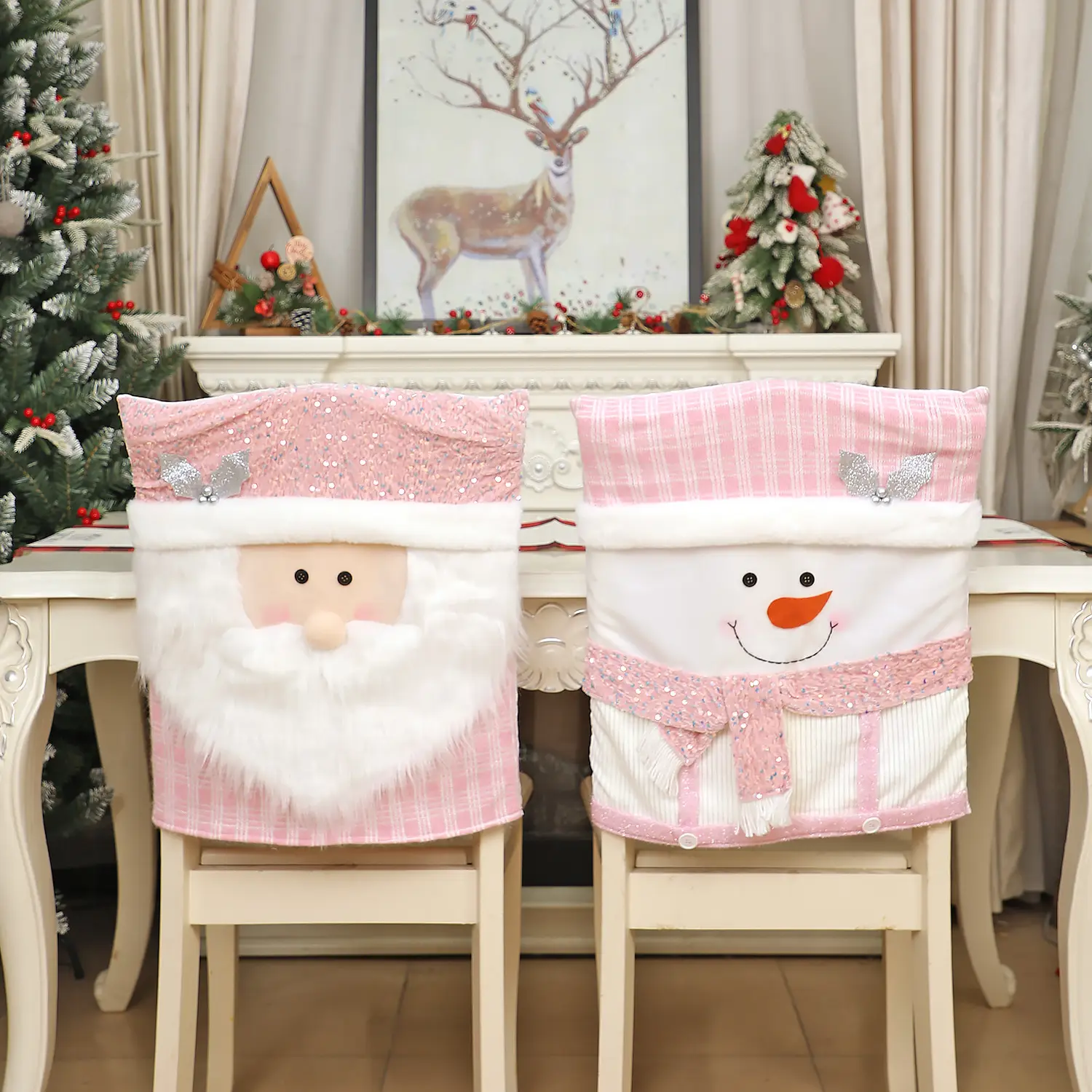 Pink Santa Doll Chair Cover with Faux Fur and Glitter — feature 9