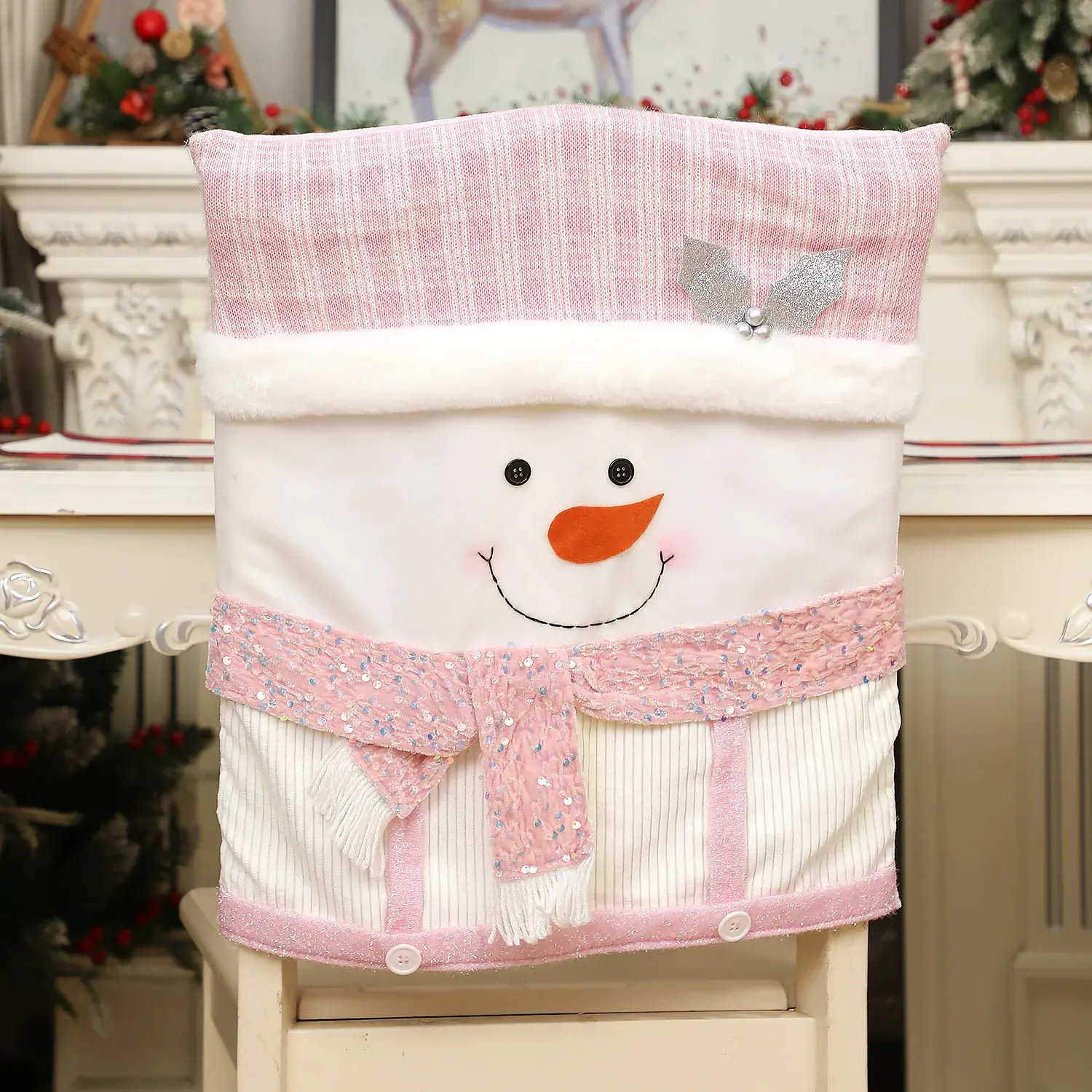 Pink Santa Doll Chair Cover with Faux Fur and Glitter