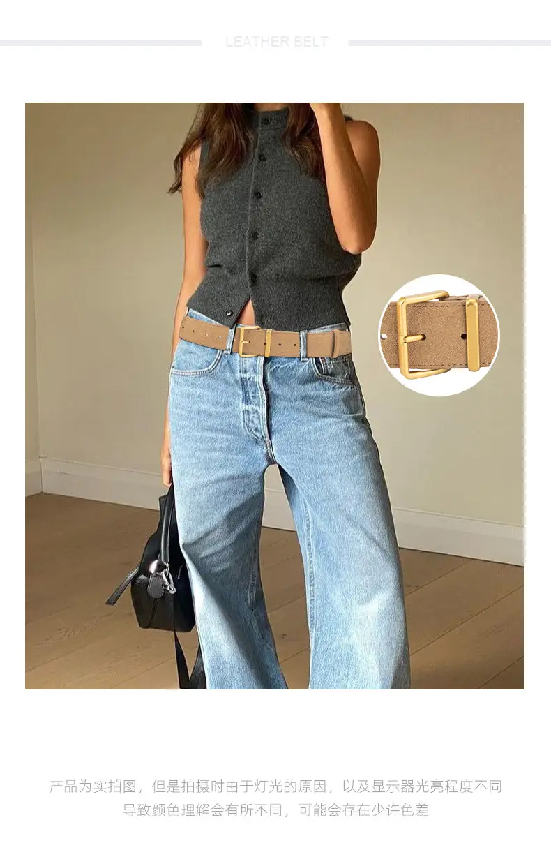 Frosted Velvet Belt Women Pin Buckle All-match Jeans Dress — feature 2