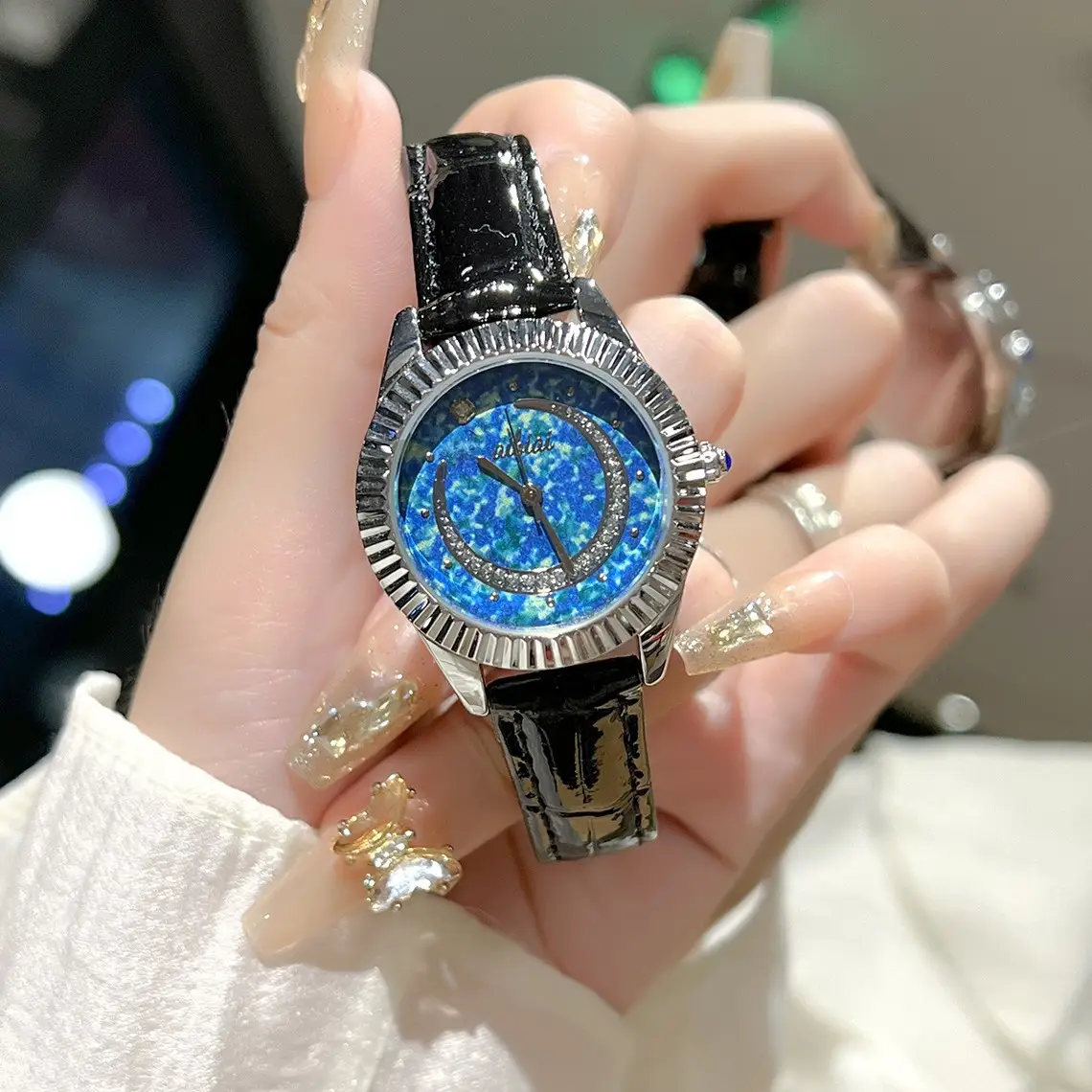 Women's Blue Starry Sky Moon Watch with Crystal Dial - Image 3