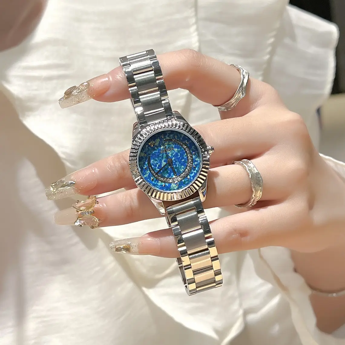 Women's Blue Starry Sky Moon Watch with Crystal Dial - Image 4