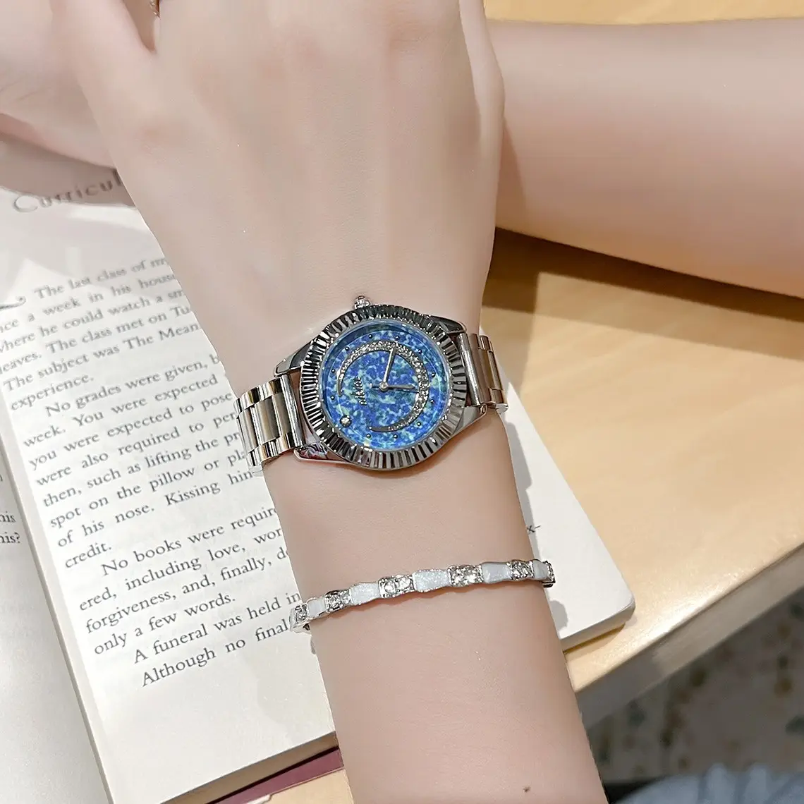 Women's Blue Starry Sky Moon Watch with Crystal Dial - Image 6