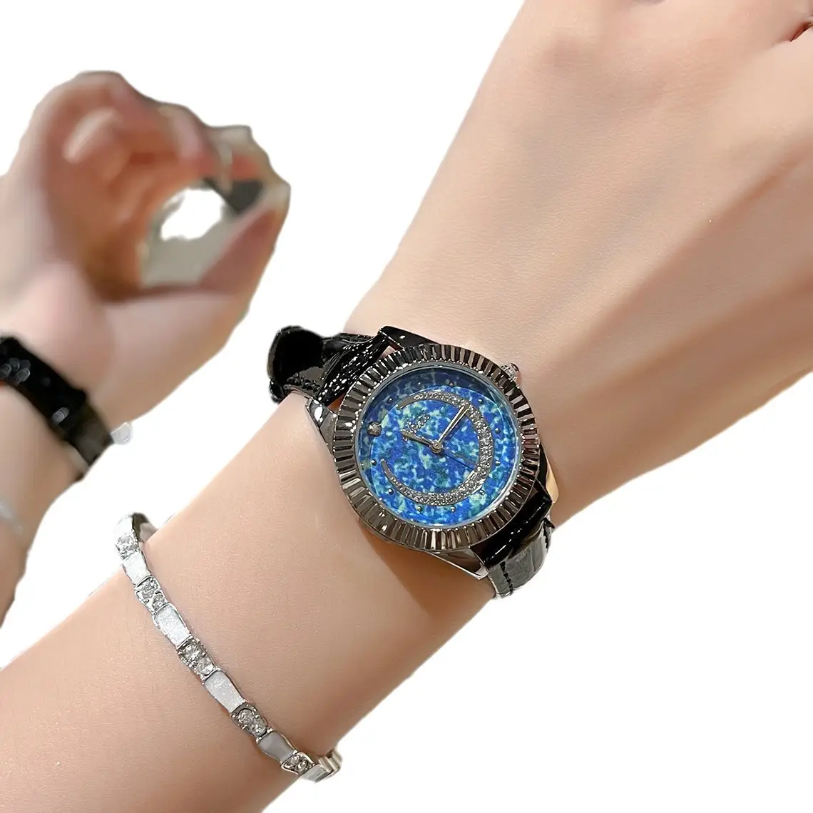 Women's Blue Starry Sky Moon Watch with Crystal Dial - Image 7