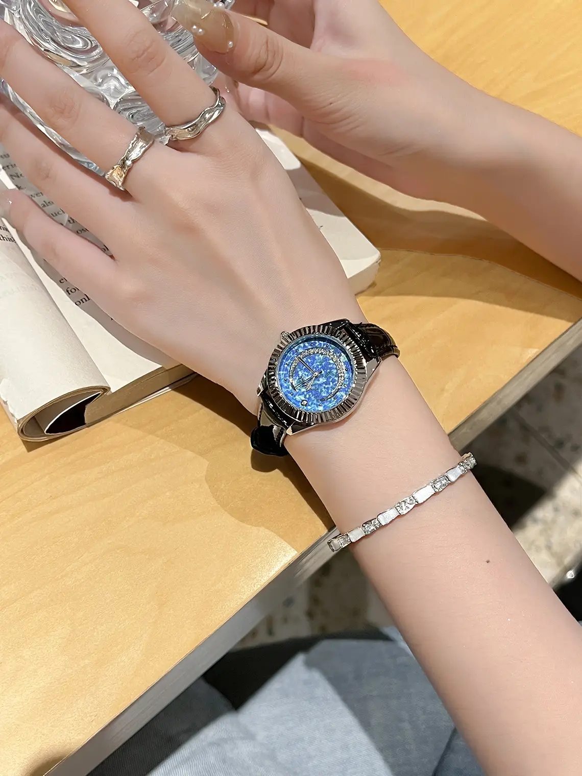 Women's Blue Starry Sky Moon Watch with Crystal Dial — feature 1