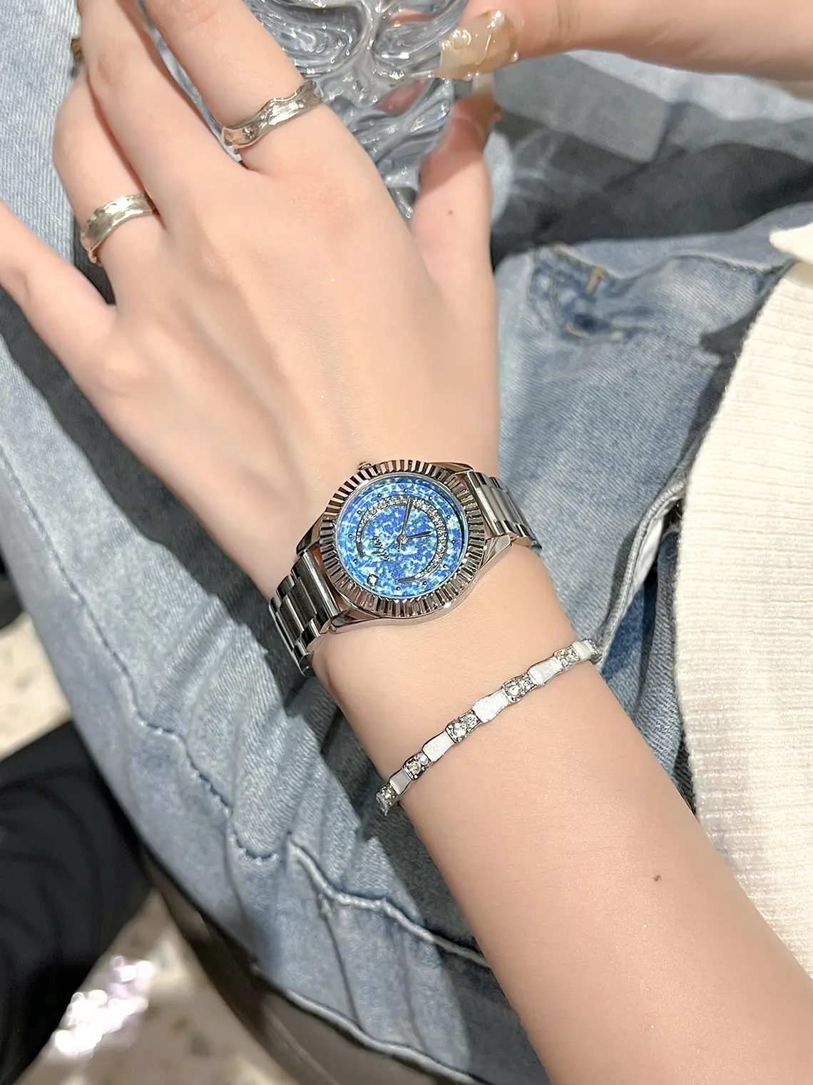 Women's Blue Starry Sky Moon Watch with Crystal Dial — feature 5