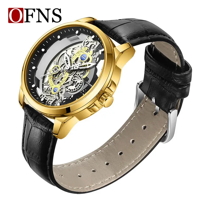 Men's Transparent Cut Out Watch with Gold Case - Image 3
