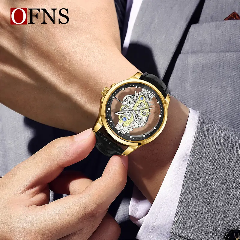 Men's Transparent Cut Out Watch with Gold Case - Image 4