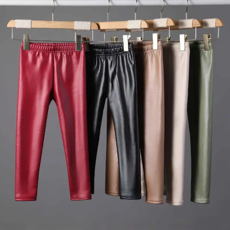 Children's imitation leather pants autumn and winter new children's fleece-lined warm pants girls one velvet slim pants factory direct sales