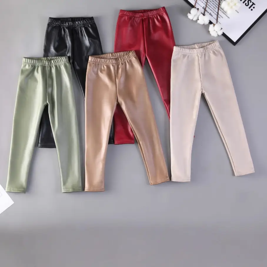 Children's imitation leather pants autumn and winter new children's fleece-lined warm pants girls one velvet slim pants factory direct sales