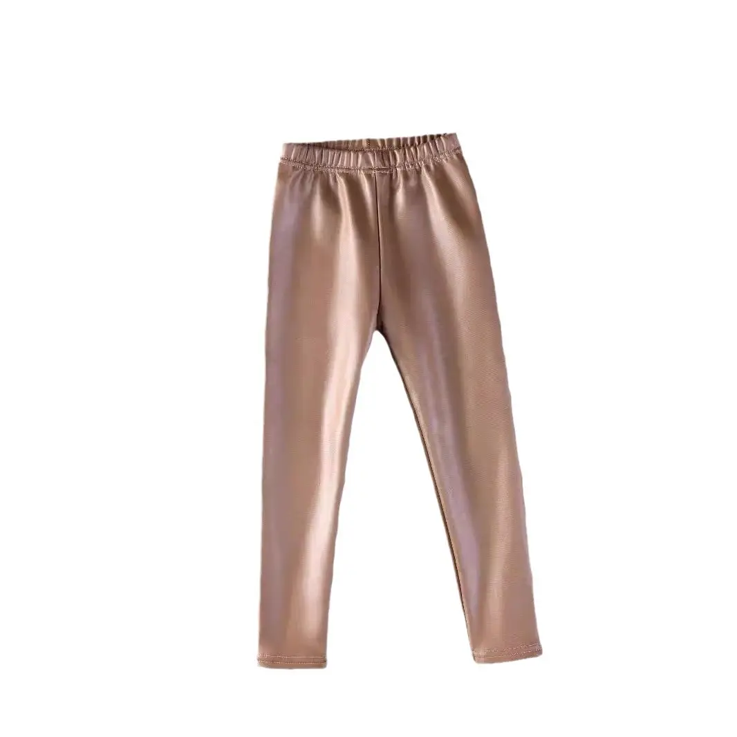 Children's imitation leather pants autumn and winter new children's fleece-lined warm pants girls one velvet slim pants factory direct sales