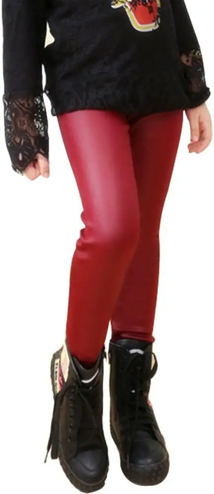 Children's imitation leather pants autumn and winter new children's fleece-lined warm pants girls one velvet slim pants factory direct sales — feature 10