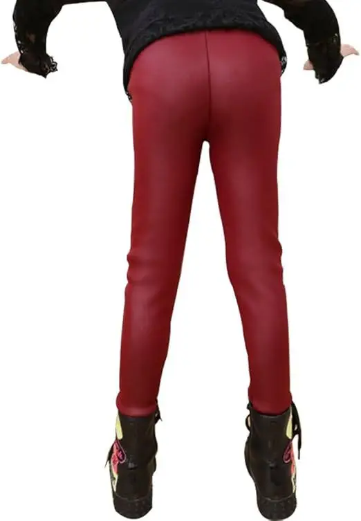 Children's imitation leather pants autumn and winter new children's fleece-lined warm pants girls one velvet slim pants factory direct sales — feature 12