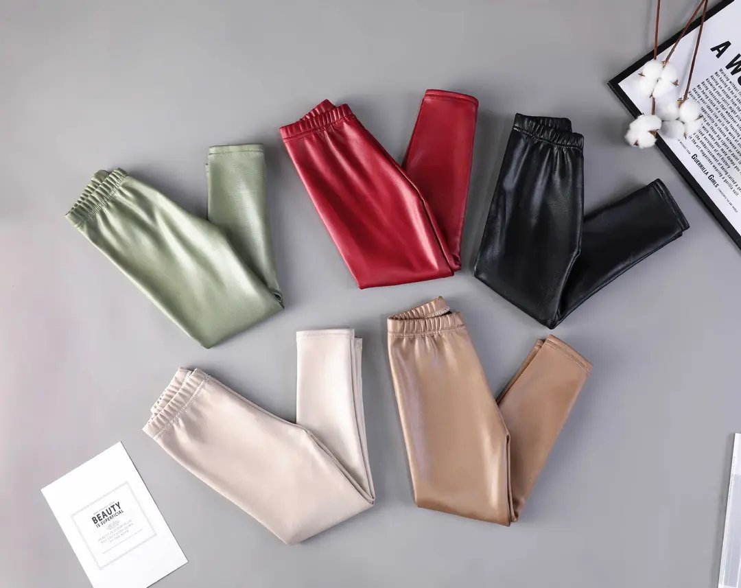 Children's imitation leather pants autumn and winter new children's fleece-lined warm pants girls one velvet slim pants factory direct sales — feature 15