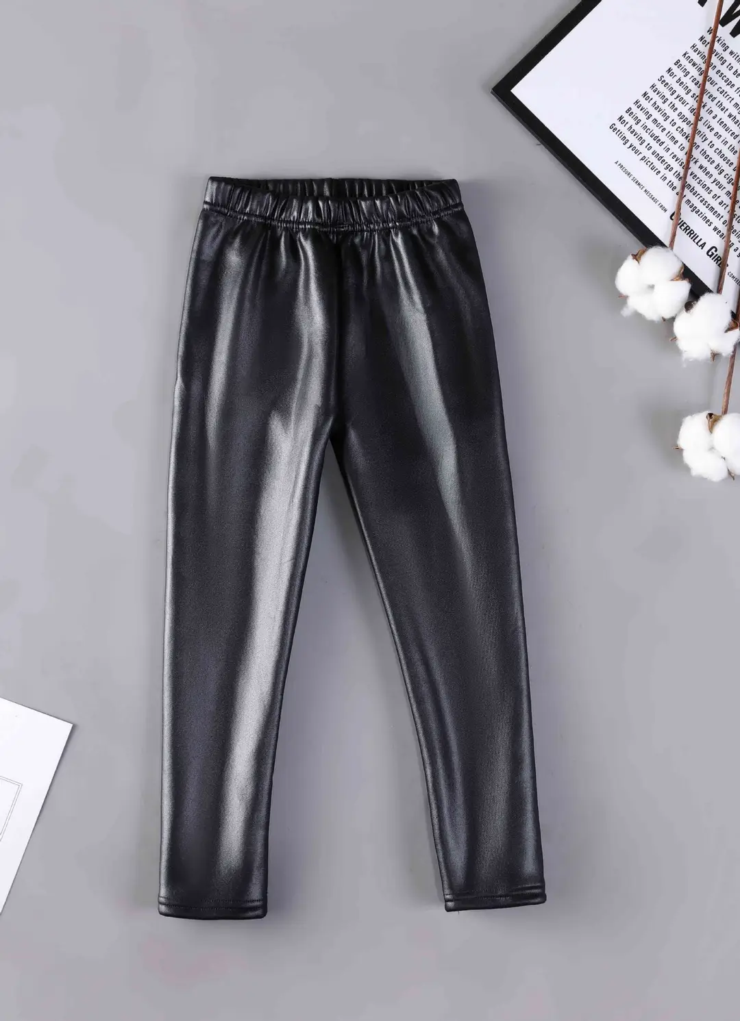 Children's imitation leather pants autumn and winter new children's fleece-lined warm pants girls one velvet slim pants factory direct sales — feature 17