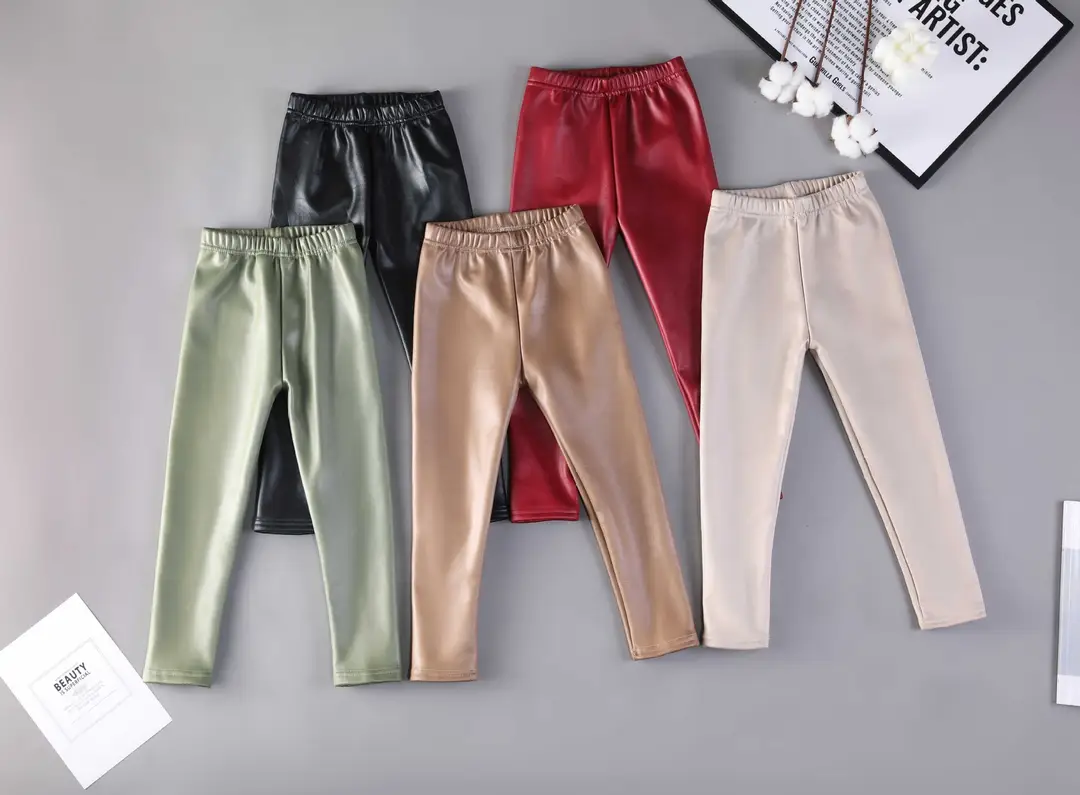 Children's imitation leather pants autumn and winter new children's fleece-lined warm pants girls one velvet slim pants factory direct sales — feature 4