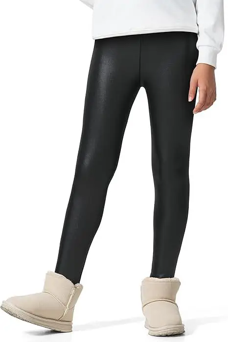 Children's imitation leather pants autumn and winter new children's fleece-lined warm pants girls one velvet slim pants factory direct sales — feature 9