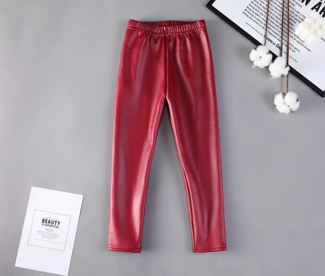 Children's imitation leather pants autumn and winter new children's fleece-lined warm pants girls one velvet slim pants factory direct sales