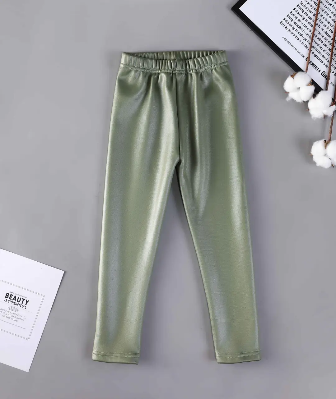Children's imitation leather pants autumn and winter new children's fleece-lined warm pants girls one velvet slim pants factory direct sales