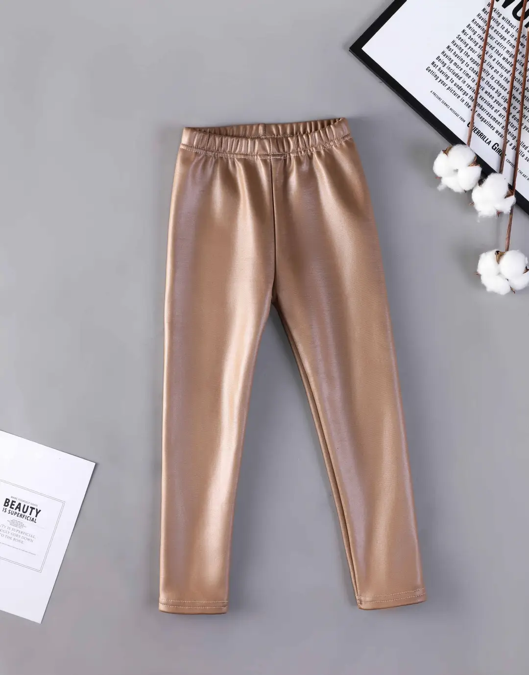 Children's imitation leather pants autumn and winter new children's fleece-lined warm pants girls one velvet slim pants factory direct sales