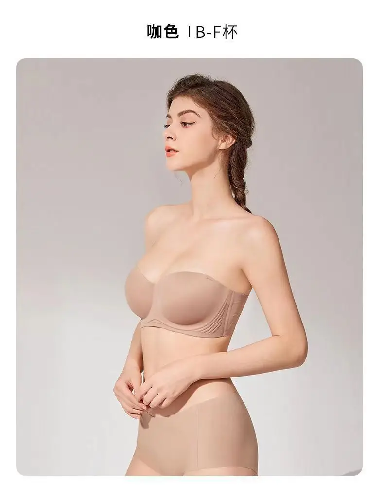 Strapless Underwear Women's Large Chest Small Non-slip Thin Traceless plus size Bra Upper Anti-sagging Off-shoulder Tube-top Bra — feature 12
