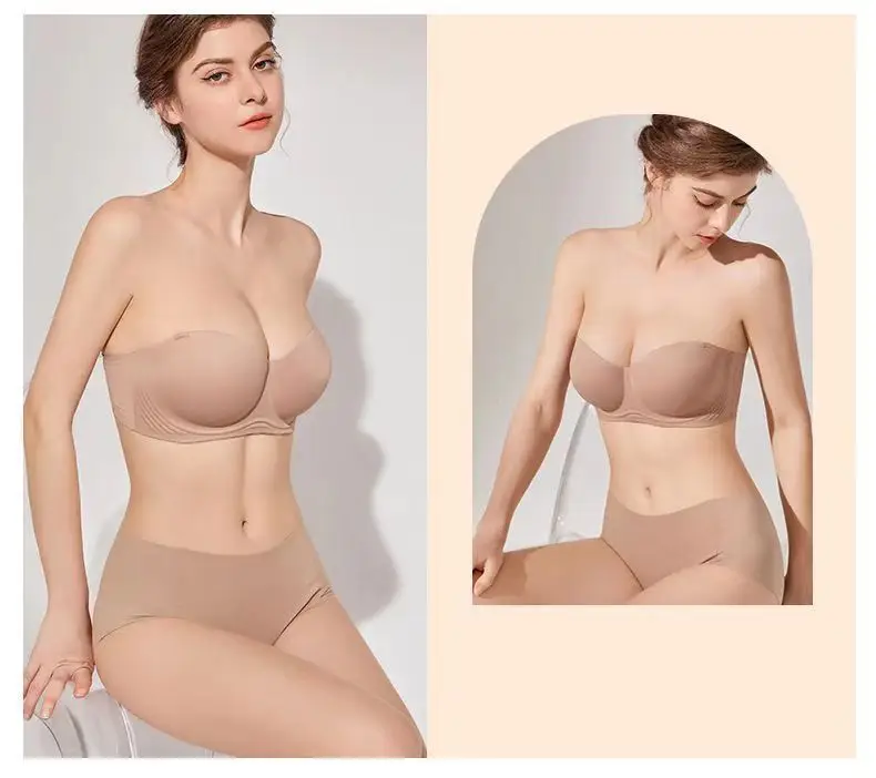 Strapless Underwear Women's Large Chest Small Non-slip Thin Traceless plus size Bra Upper Anti-sagging Off-shoulder Tube-top Bra — feature 13