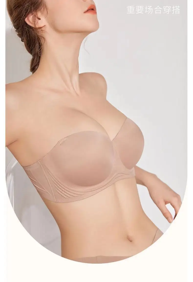 Strapless Underwear Women's Large Chest Small Non-slip Thin Traceless plus size Bra Upper Anti-sagging Off-shoulder Tube-top Bra — feature 17