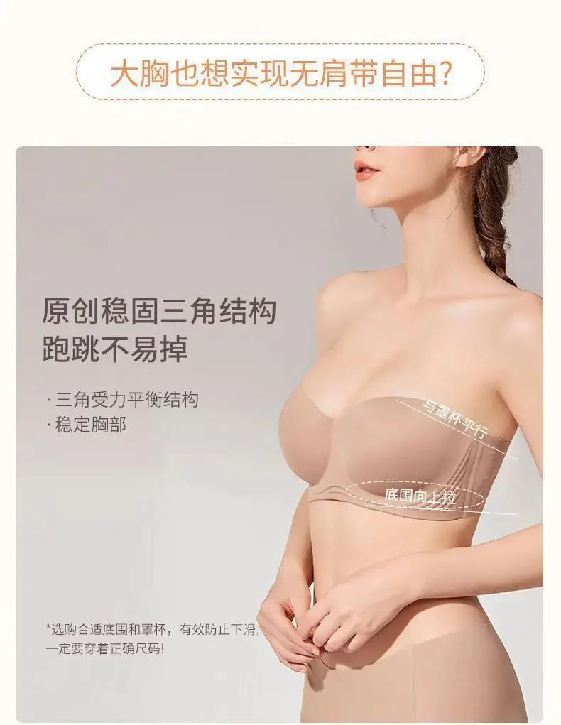 Strapless Underwear Women's Large Chest Small Non-slip Thin Traceless plus size Bra Upper Anti-sagging Off-shoulder Tube-top Bra — feature 3