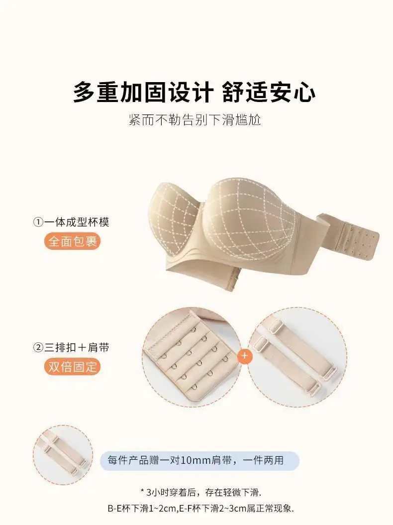 Strapless Underwear Women's Large Chest Small Non-slip Thin Traceless plus size Bra Upper Anti-sagging Off-shoulder Tube-top Bra — feature 4