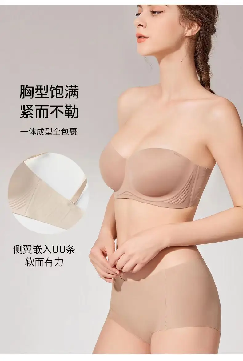 Strapless Underwear Women's Large Chest Small Non-slip Thin Traceless plus size Bra Upper Anti-sagging Off-shoulder Tube-top Bra — feature 8