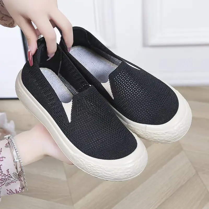 Women's Black Mesh Slip-On Casual Shoes Lightweight Soft Bottom - Image 5